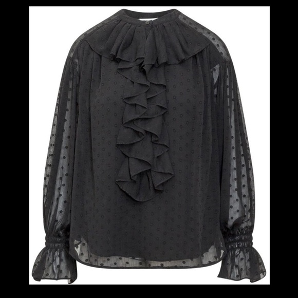 See by Chloe Black Long Sleeve Swiss Dot Blouse Size 44/US12 - Picture 1 of 8